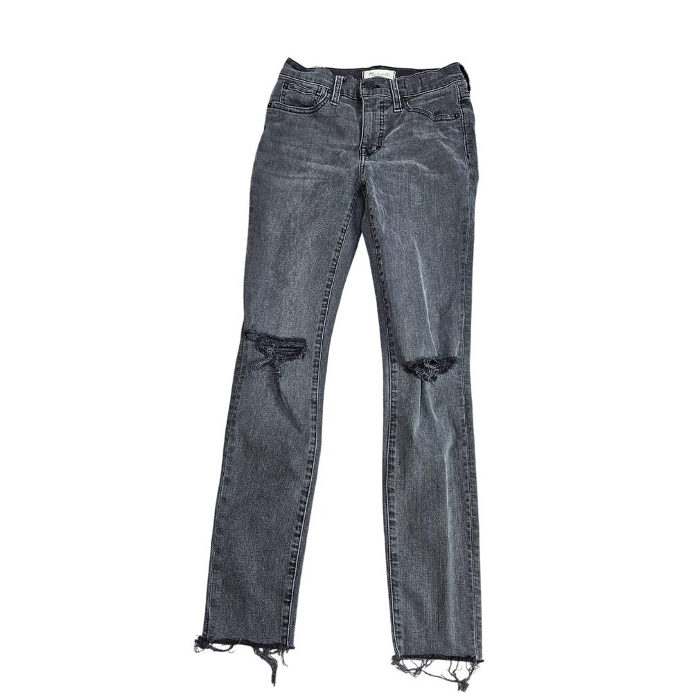 Madewell 9" Mid-Rise Skinny Jeans Womens 25 Charcoal Distressed Stretch‎ Denim